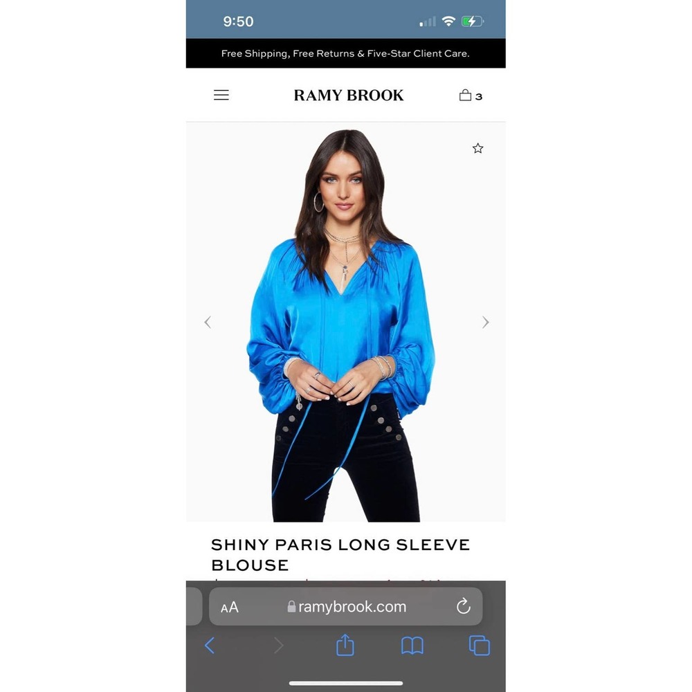 NWT Ramy Brook Paris Blouse Blue Lapis Top M Retail $345